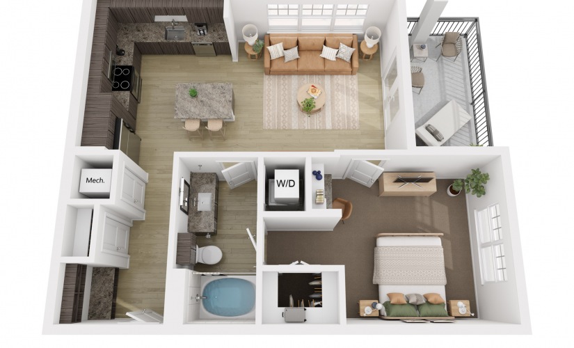 A1 - 1 bedroom floorplan layout with 1 bathroom and 797 square feet