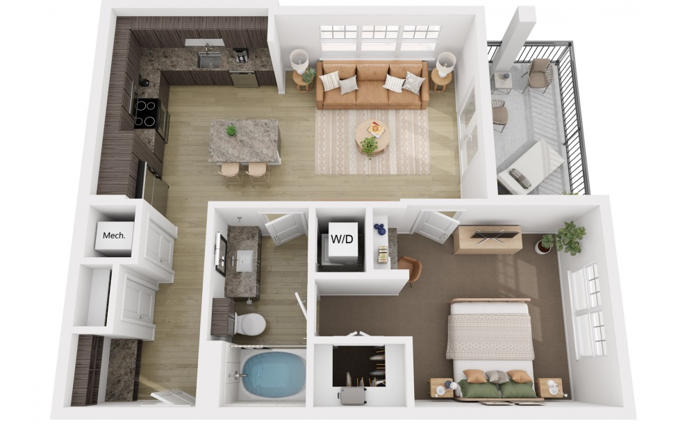 A1 - 1 bedroom floorplan layout with 1 bath and 797 square feet.