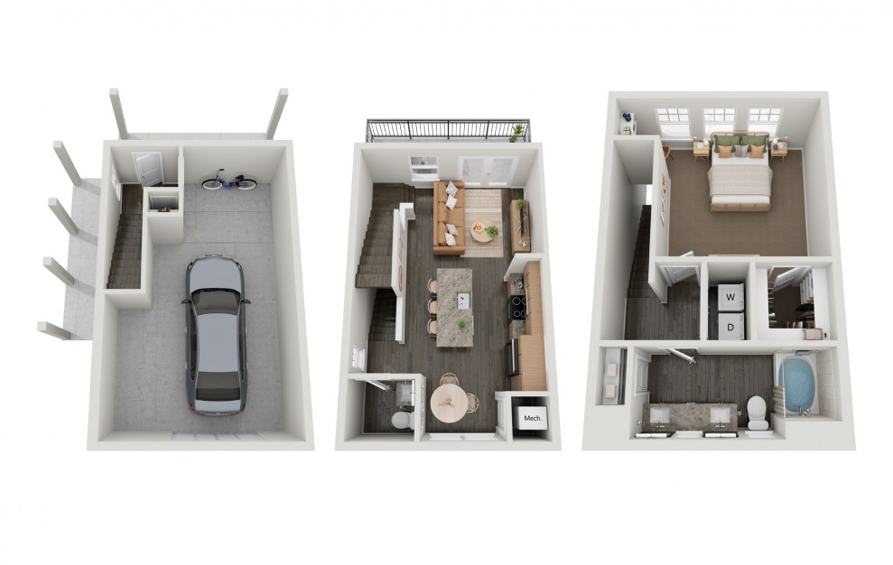THA1 - 1 bedroom floorplan layout with 1 bath and 1011 square feet.