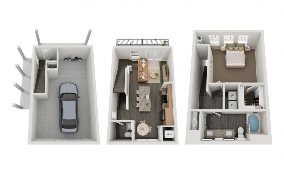 THA1.1 - 1 bedroom floorplan layout with 1 bath and 1011 square feet.