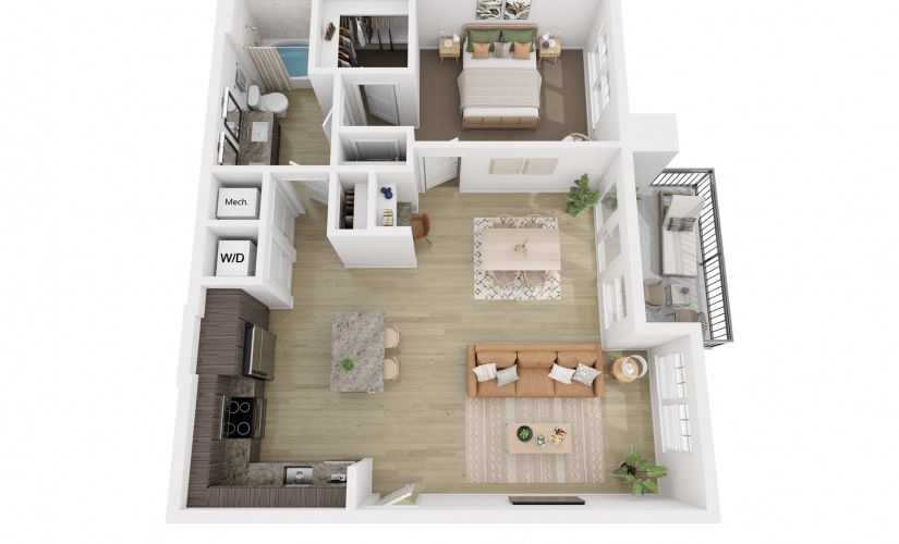 A2 - 1 bedroom floorplan layout with 1 bathroom and 897 square feet