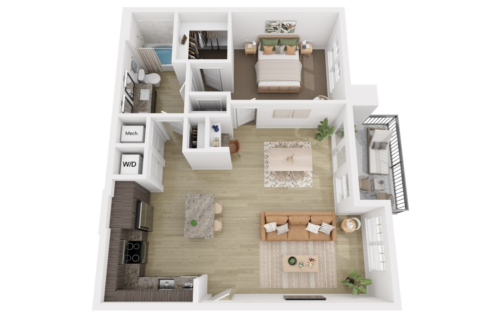 A2 - 1 bedroom floorplan layout with 1 bathroom and 897 square feet