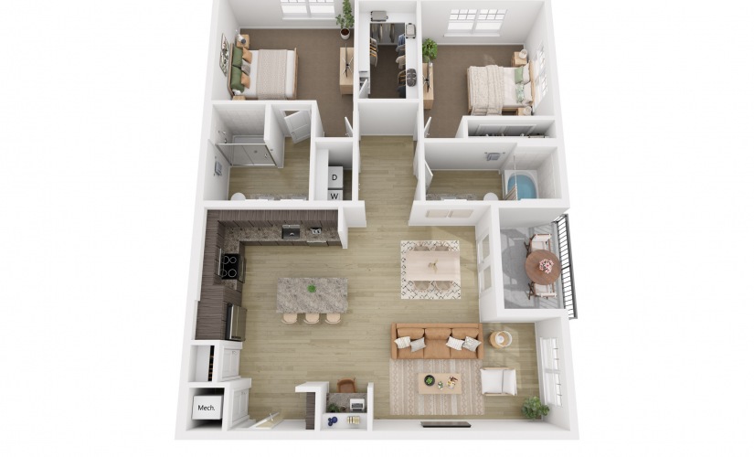 B1 - 2 bedroom floorplan layout with 2 bathrooms and 1331 square feet