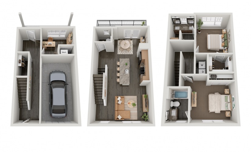 THB1 - 2 bedroom floorplan layout with 2.5 bathrooms and 1544 square feet