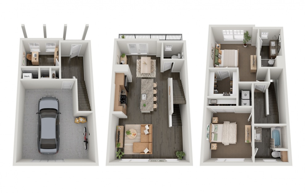 THB2 - 2 bedroom floorplan layout with 2.5 baths and 1481 square feet.