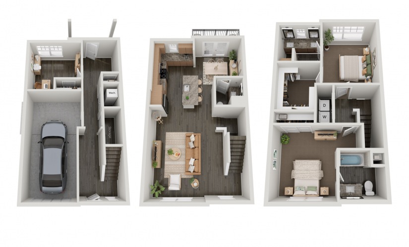 THB3.2 - 2 bedroom floorplan layout with 2.5 bathrooms and 1713 square feet