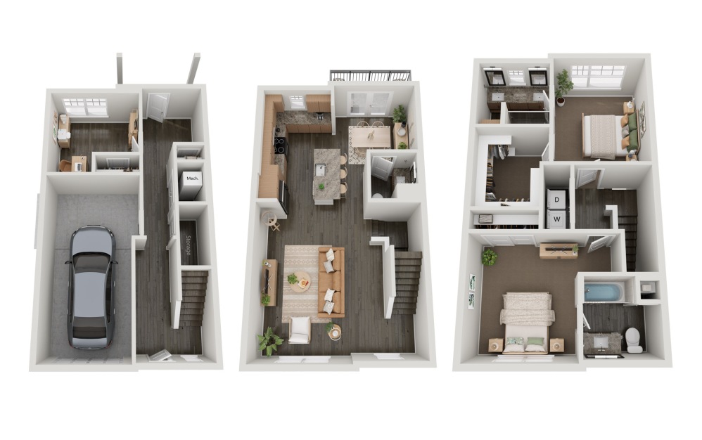 THB3 - 2 bedroom floorplan layout with 2.5 bathrooms and 1713 square feet