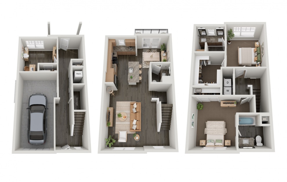 THB3 - 2 bedroom floorplan layout with 2.5 baths and 1713 square feet.