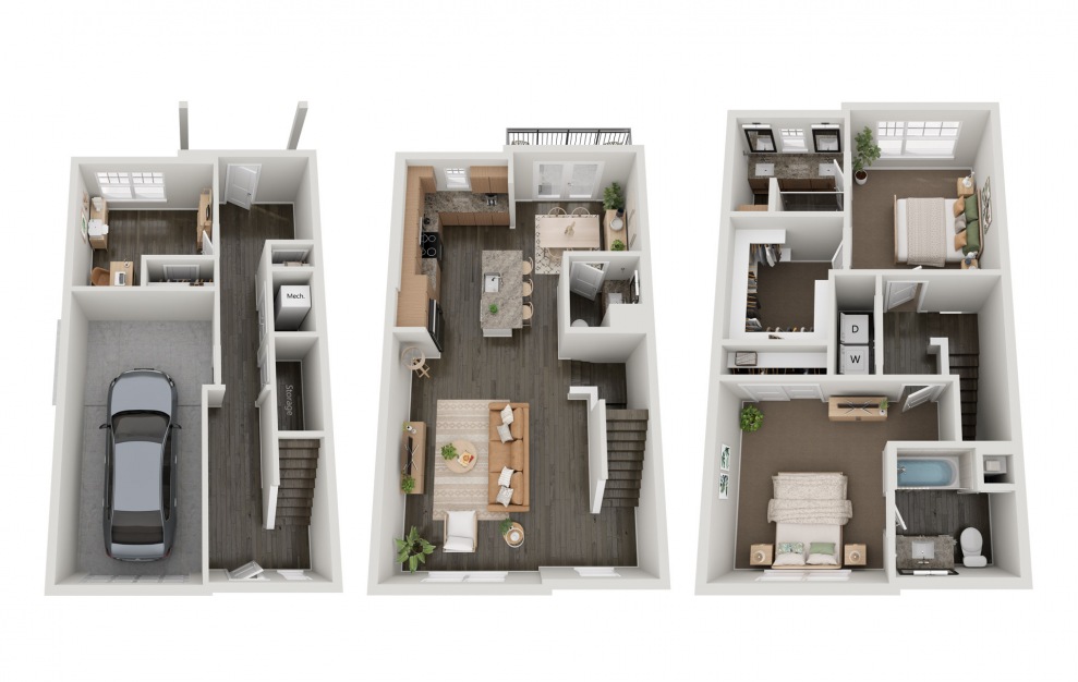 THB3.2 - 2 bedroom floorplan layout with 2.5 baths and 1713 square feet.