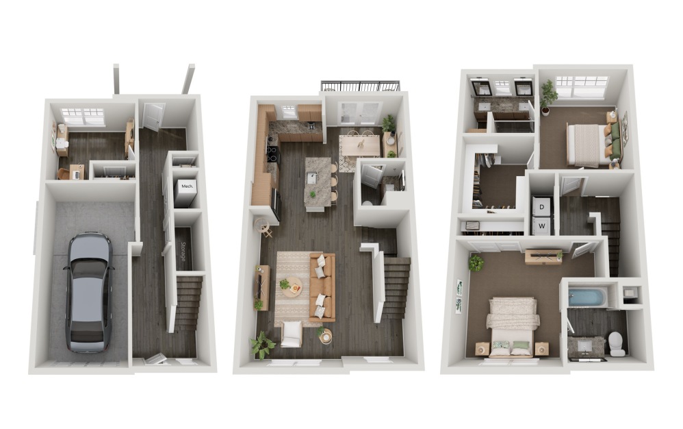 THB3.2 - 2 bedroom floorplan layout with 2.5 bathrooms and 1713 square feet