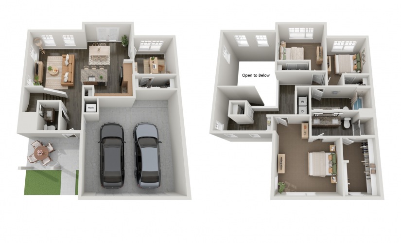 THC2 - 3 bedroom floorplan layout with 2.5 bathrooms and 1766 square feet