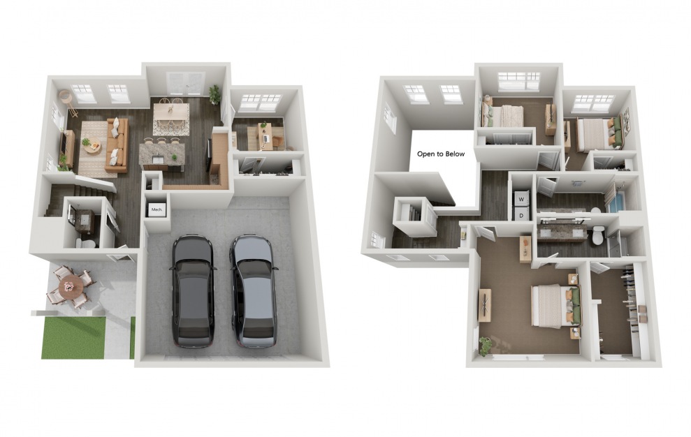 THC2 - 3 bedroom floorplan layout with 2.5 baths and 1766 square feet.
